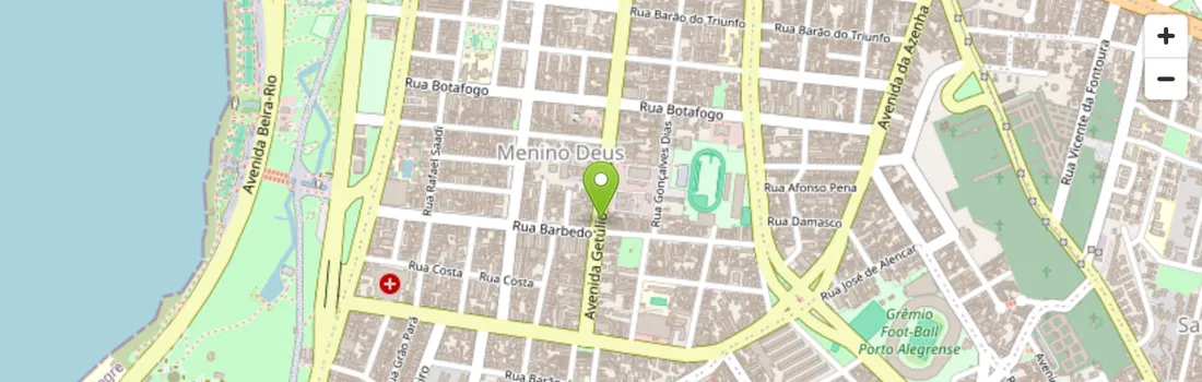 Mapa mostrando o consultório na Avenida Getúlio Vargas, no Menino Deus, em Porto Alegre